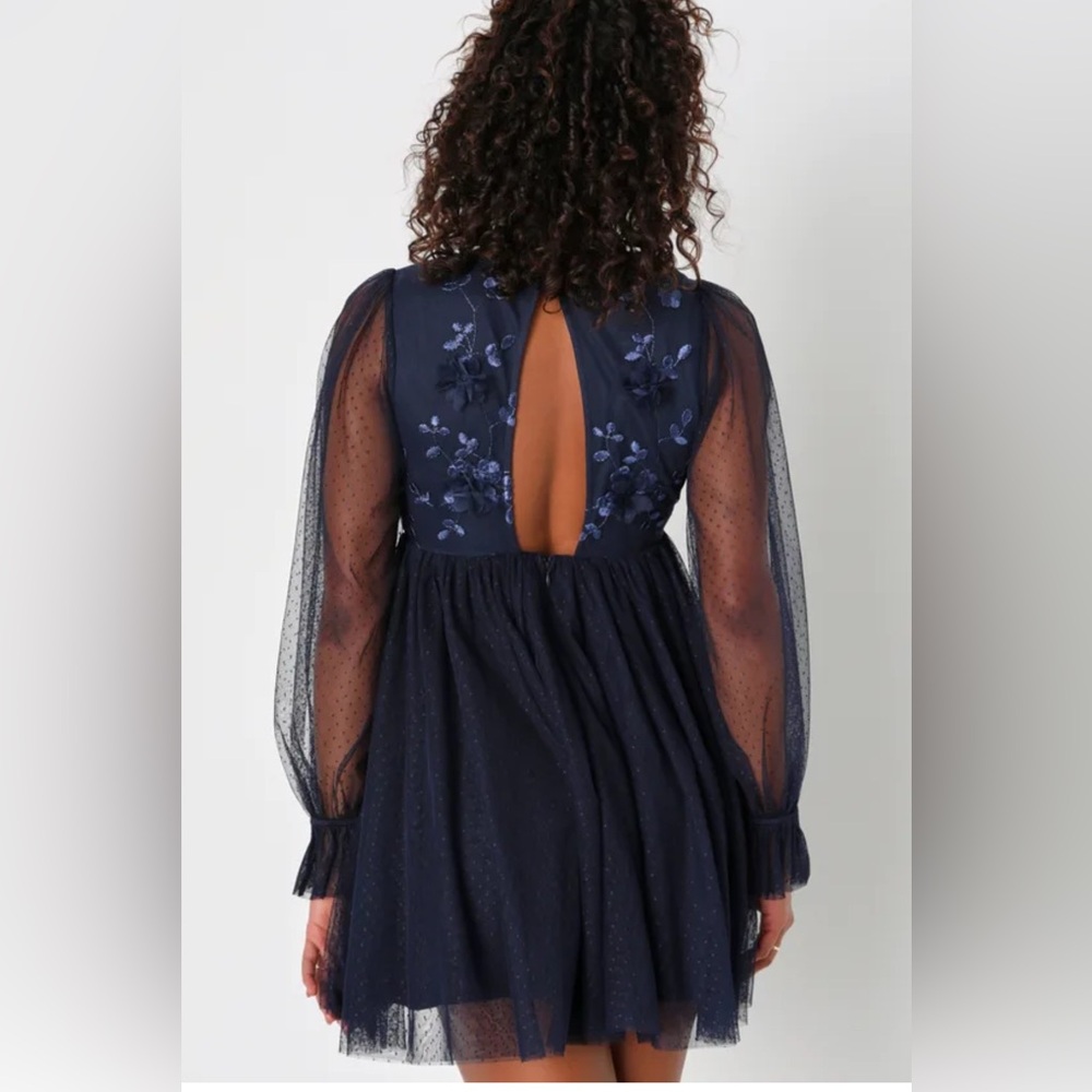 Elegant Navy Blue Dress Instinctively Adorable Navy Mesh SwissDot Babydoll MN127 - Picture 3 of 7